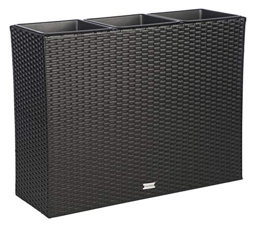 SAFAVIEH Outdoor - Rita Black Wicker 3-Tier Plant Stand with Baskets, Vertical Flower Rack Planter Shelf for Patio, Balcony, Garden, 32.28"W x 11.02"D x 24.8"H (PAT7705A) - color: Black
