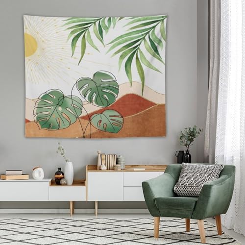 Boho Green Leaf Tapestry,Mid Century Abstract Leaves Tropical Palm Modern Minimalist Geometric Wall Hanging Neutral Home Decor Art for Living Room Bedroom Dorm 40"x30" - color: Boho Leaf-11, size: W40xL30in