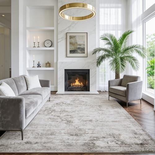 8'x10' Rugs for Living Room Bedroom, Washable Area Rugs, Pet & Kid Friendly Low Pile Carpet, Non-Shedding Non-Slip TPE Backing, Vintage Distressed Print Floor Mat for Bedroom Dining Room, Brown - color: Brown, size: 8x10