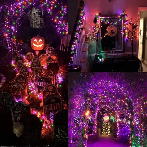 LAMPHOME Halloween String Lights - 20ft 100 Incandescent Orange Purple Green Mini Bulbs Lights, Halloween Lighting Decor for Outdoor&Indoor Use, Fairy Garden, Yard, Home, Party, Holiday Decoration - color: Orange Purple Green
