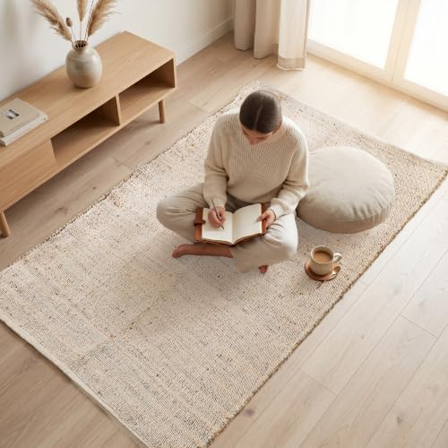 Jute Cotton Area Runner 2x6 ft - Rectangle Hand Woven Natural Farmhouse Rug for Living Room, Bedroom Kitchen - Rustic Vintage Bohemian Eco-Friendly Home Décor Natural Boho Rugs - size: 2' x 6' (Rectangular)