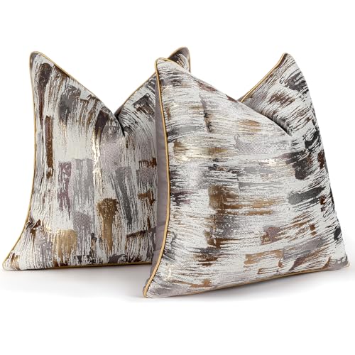 Abstract Throw Pillow Covers 18x18 inch Set of 2 Gold Khaki Jacquard Pillow Cases Modern Decorative Cushion Covers for Sofa Couch Bed - color: Jacquard 11