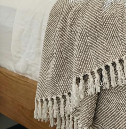 Bed Blanket, Lightweight, Cotton-Rich Blend, 100% Recycled Cotton, Twin Size (57 x 79 Inch), Textured Woven Bedding, Easycare, Breathable Layering, Summer Coverlet, Mocha Brown - color: Mocha Brown, size: Twin