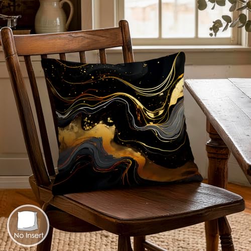OBSEDE Abstract Black Gold Marble Decorative Throw Pillow Covers 18 × 18 in, Set of 4, Couch Cushion Cases Inserts for Sofa Bed Living Room Home Decor, Double-Sided Print - color: Abstract Black Gold Marble, size: 18" x 18" (Pack of 4)