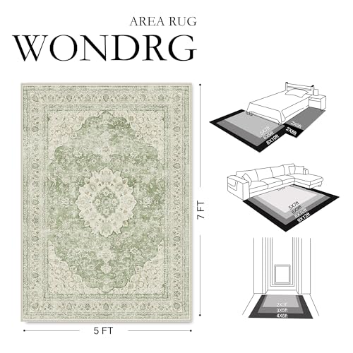 2x6 Green Washable Vintage Runner Rug for Living Room Bedroom Soft Tranditional Non Slip Area Rug Lightweight Floral Low Pile Distressed Runner Entrance Laundry Room Hallway - color: Vintage | Green, size: 2'x6'