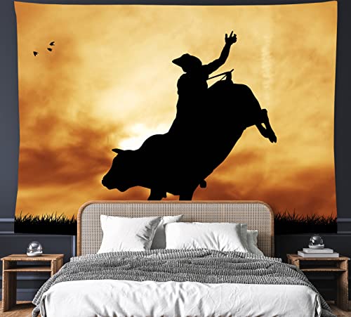 Western Cowboy Tapestry 60" X 40" Rodeo Bull Rider Wall Hanging Party Decorations Home Decor For Bedroom Living Room Dorm (150 X 100cm) - color: Western Cowboy, size: 60"L x 40"W