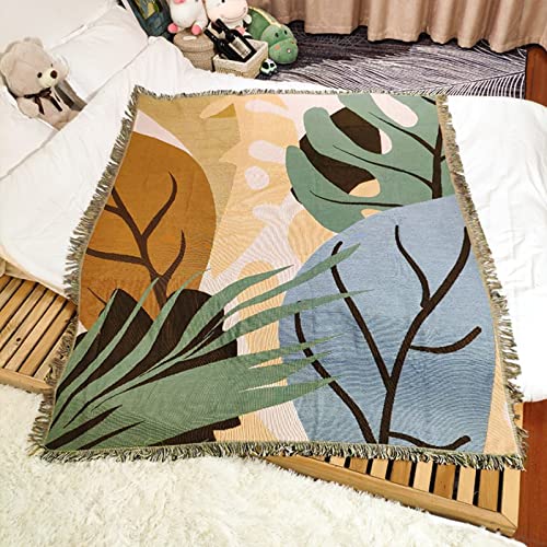 LumiSyne Double-Sided Cotton Woven Throw Blanket with Tassel Jungle Bohemian Style Tapestry Shawl Multi-Function Decorative Throws for Sofa Bed Armchair Camping Blanket Tablecloth Carpet 160x130cm - color: Hawaii