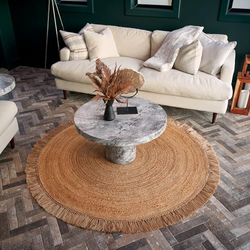 KIBAGA Beautiful 5x5 ft Round Jute Area Rug for Your Home - This Natural Hand Woven Rug Fits Perfectly Into Your Entry Area, Kitchen Or Living Room - Modern Braided Circle Mat Enhances Any Boho Decor - size: 5' (Round)