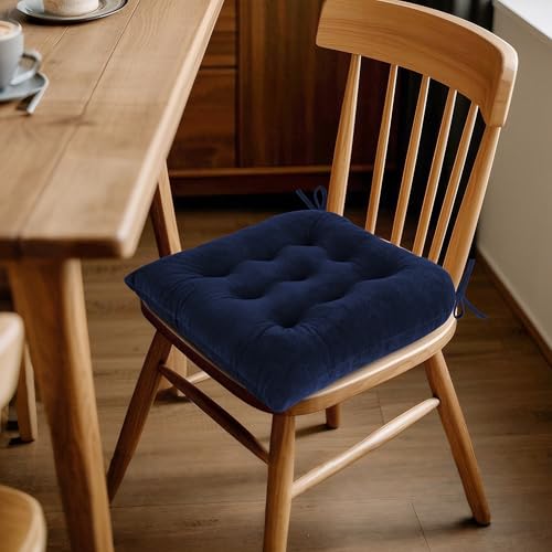 ELFJOY 4 Pack Chair Cushions for Dining Chairs Chair Pads Cushion for Kitchen Office Tufted Square Seat Cushion with Ties (U Shape Navy) - color: V U Shape Navy