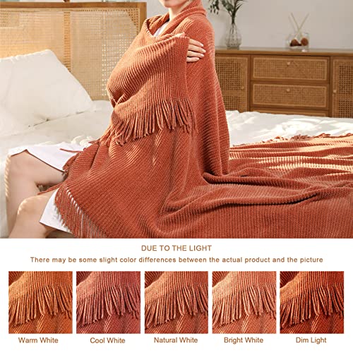 Blagic Knitted Throw Blanket for Couch Soft Farmhouse Boho Throw Blanket with Tassels Home Decorative Lightweight Throw Blankets,Maple Brown Throws for Bed/Chair/Sofa, Stripe Textured,50" W x 60" L - color: E-orange Rust, size: 50 × 60 in