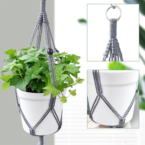 Belit 2 Pack Double Macrame Plant Hangers 2 Tier Hanging Planter Basket Decorative Flower Pot Holder Rope for Indoor Outdoor Home Decor 51 Inch, Grey - color: Gray, size: 51"- 2 Tier