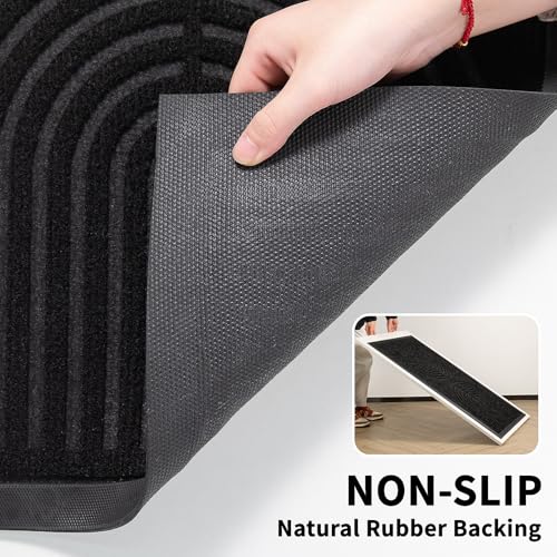 RORA Front Door Mat Outside Indoor Entrance, Heavy Duty Non Slip Welcome Doormat, Natural Rubber Floor Mat for Entryway, Patio, Garage, Porch, 29.5"x17", Black - color: Black, size: 29.5*17inch