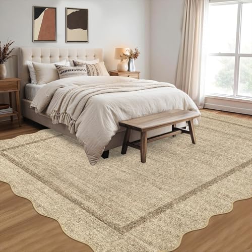 GarveeHome Scalloped Washable Rugs 8x10 Area Rugs for Living Room Modern Non Slip Throw Rugs Large Rug for Bedroom Low Pile Non Shedding Stain Resistant Carpet for Dining Room 8 ft x10 ft Jute - color: Jute, size: 8' x 10' (Rectangular)