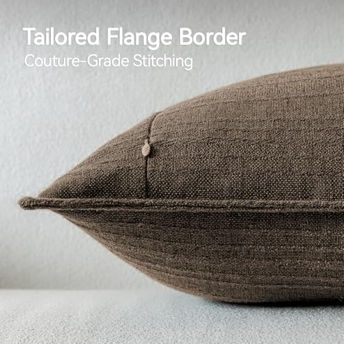 a moment Linen Pillow Covers Set of 2,Boho Farmhouse Throw Pillowcases Neutral Textured Decorative Covers for Couch Sofa,Soft Linen Blend Accent Case Cushion Home Decor 22"x22"Coco Brown - color: Coco Brown, size: 22" x 22" (Pack of 2)