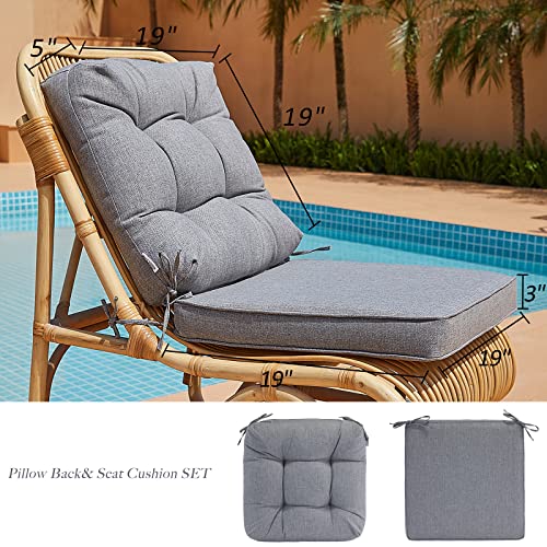 JMGBird Outdoor Chair Cushions Set - 19"x19" Deep Seat & Back Cushions, Water-Resistant Tufted Pillows for Patio Furniture - color: Grey, size: 19"×19"