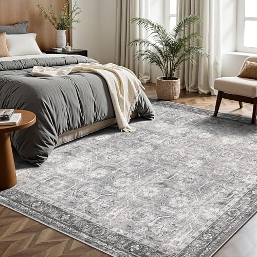 6x6 Square Area Rug, Soft Non Slip Low Pile Washable Rug, Boho Modern Area Rug for Bedroom, Laundry Room, Distressed Grey - color: Distressed Grey, size: 6x6 (Square)
