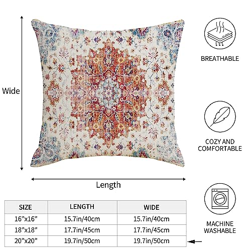 Boho Throw Pillows Cover 20x20 Inch Orange Blue Teal Ethnic Carpet Pillow Covers Set of 2 Coral Floral Linen Decorative Pillow Cases Farmhouse Cushion Cover for Outdoor Living Room Couch Sofa Decor | Set of 2 Coral Floral Decorative Pillows Cover Spring F