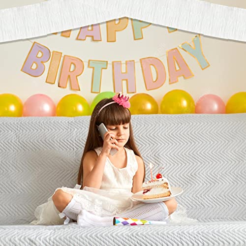 6 Pack 10 Feet White Foil Fringe Garland Metallic Tinsel Streamers Banner Wall Hanging Curtain Backdrop Banner for Parade Floats, Thanksgiving, Christmas, Birthday, Halloween Party Decorations - color: White