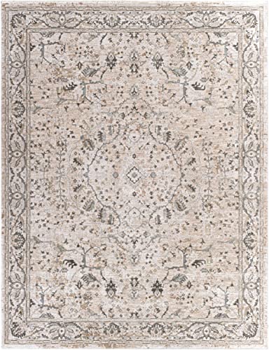 Hauteloom Claridge Living Room, Bedroom Area Rug - Medallion Floral Border Distressed Faded - Traditional Oriental Transitional Oushak Turkish - Gray, Taupe, Beige, Cream, Brown - 2' x 2'11" - color: Gray, Taupe, Beige / Laughlin, size: 1'11" x 2'11" (Rec