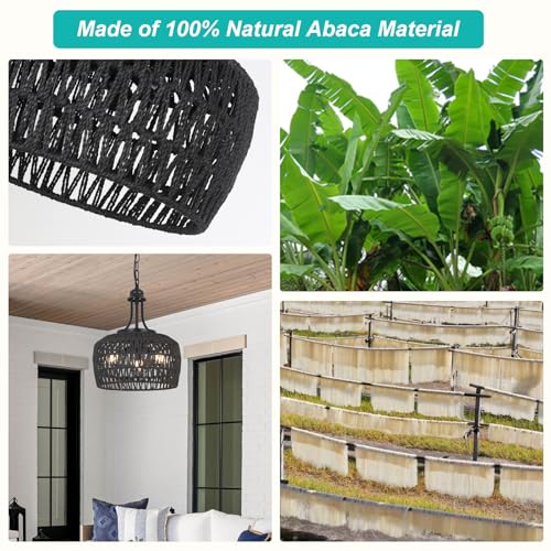 HMVPL Black Rattan Chandelier for Dining Room, 3-Light Boho Light Fixture with Woven Lampshade, Wicker Pendant Light Ceiling Hanging, Farmhouse Kitchen Chandelier for Bedroom Living Room Entryway - color: Black, size: 3-Lights (D)12.6 in