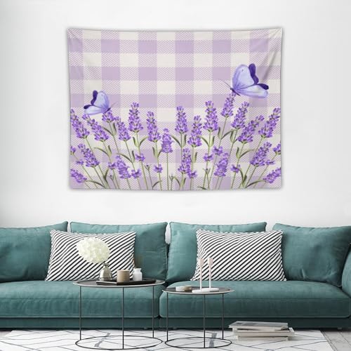 Houselerax Lavender Floral Tapestry,Rustic Spring Purple Flower and Butterfly Wall Hanging for Bedroom Living Room Dorm Decor, 40"x30" - color: Lavender Floral-4, size: W40xL30in