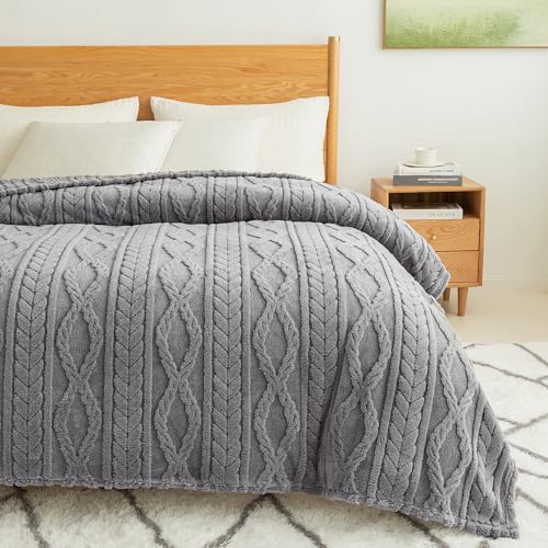 COOVA Grey Fleece Queen Blanket for Bed - Super Soft Cozy Plush Fuzzy Blanket for Sofa,Premium Sherpa Warm Large Throw for Women,Couch,Chair,90x90 Inches - color: Light Grey, size: 90“x90”