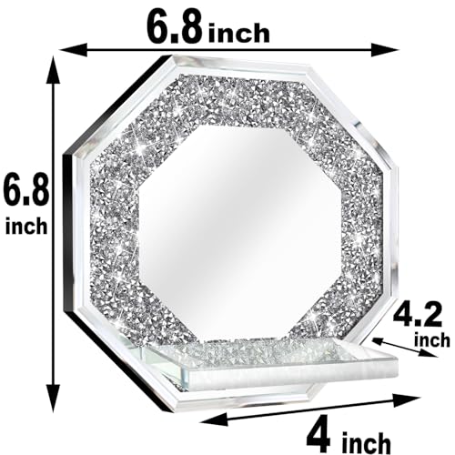 ZOLAPI Crystal Crush Diamond Wall Candle Holder Set of 2, Octagon Silver Mirrored Candle Sconces, Home Wall Decoration for Living Room, Dining Room & Bedroom. - color: Silver Mirror ⑧