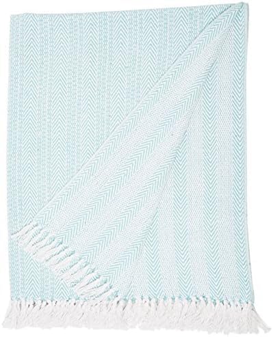 DII Herringbone Striped Collection Cotton Throw Blanket, 50x60, Aqua (Pack of 12) - color: Aqua, size: 50x60" (Pack of 12)