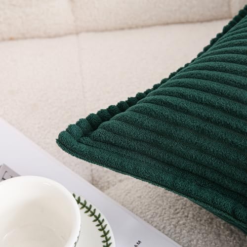 Corduroy Dark Green Throw Pillow Covers Set of 2 Striped Boho Decorative with Edge Design,Super Soft Throw Pillow Cushion Covers for Couch Sofa Living Room Solid Square 18×18inch/45cm×45cm - color: Dark Green, size: 18" x 18" (Pack of 2)