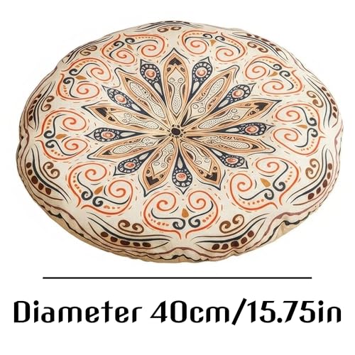 Mandala Round Floor Pillow - 16x16 inch Reversible Cotton Linen Meditation Cushion for Yoga, Balcony & Patio Decor (Floral Bloom) - color: Floral