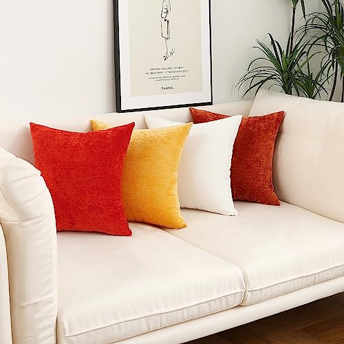 Jeneoo Bright Red Decorative Throw Pillow Covers Soft Chenille Comfy Solid Couch Cushion Cases Decor (Set of 1, 24 x 24 Inches) - color: Bright Red, size: 24" x 24" (Pack of 1)
