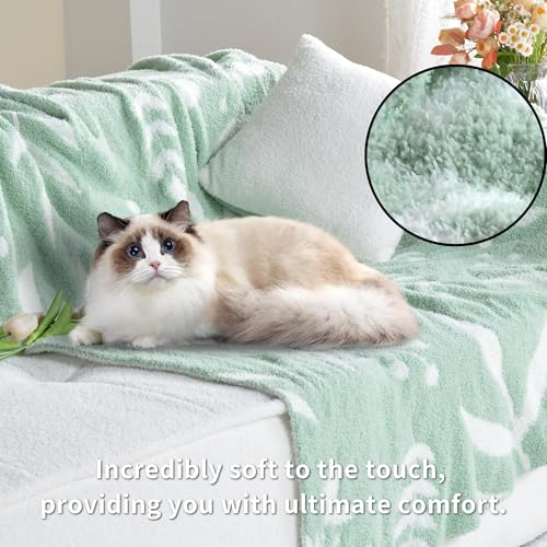 Leaf Pattern Throw Blanket Soft Cozy Spring Blanket for Bed, Couch, Sofa Lightweight Breathable Stylish Seasonal Home Decor Blanket Sage Green 60x80 Inches - color: Leaf Sage Green, size: 60x80