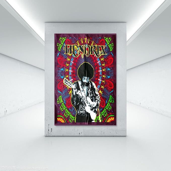 Rastogi Handicrafts Hendrix Guitar 40" X 30" Poster Size Tapestry Decorative Indian Dorm Decor Cotton Tapestry Indian Multi Colored Wall Poster Indian Deity (RH-144) - color: Rh-144