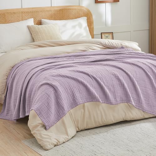 EMME Cotton Muslin Large Throw Blanket Couch Breathable Gauze Soft Lightweight Bed Blankets Adults (Heather Lavender, 50"x70") - color: 11 - Lavender, size: Large Throw (50" X 70")