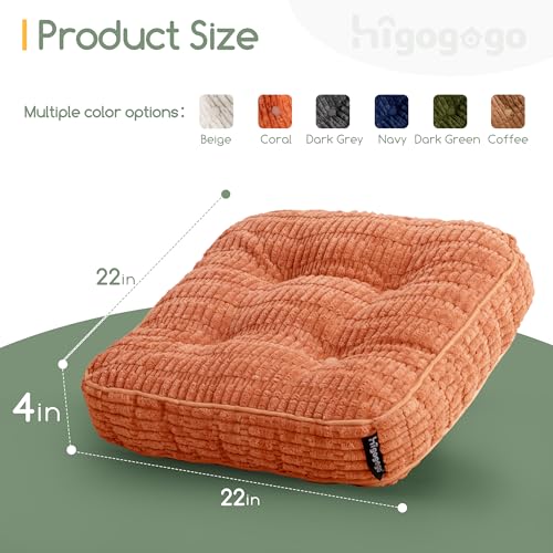 HIGOGOGO Floor Pillow Cushion for Adults, Meditation Cushion Pillow, Blended Corduroy Cover, Large Square Floor Sitting for Tatami Living Room or Yoga, 2Pack, Coral - color: Square Coral, size: 4" Thick(Pack of 2)