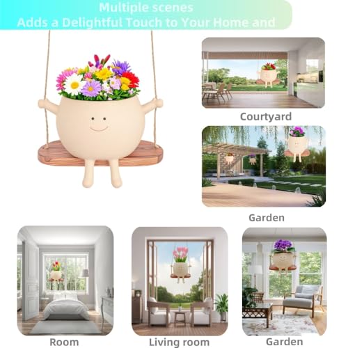 Swing Face Hanging Planter Pot with Drainage Hole - Resin Smiley Flower Pot for Indoor/Outdoor, Pearl Plants & Succulents, for Mothers, Holiday Décor