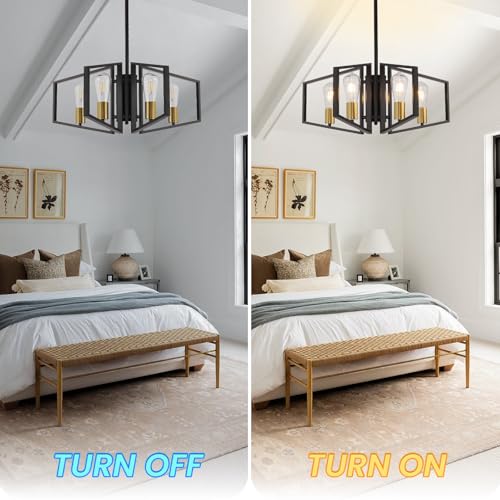 WJShome 4-Light Black and Gold Chandelier, Farmhouse Ceiling Light Fixtures, Dining Room Light Fixtures Over Table, Hanging Geometric Pendant Lights, for Kitchen Island, Bedroom, Foyer, Entryway - color: Black & Gold