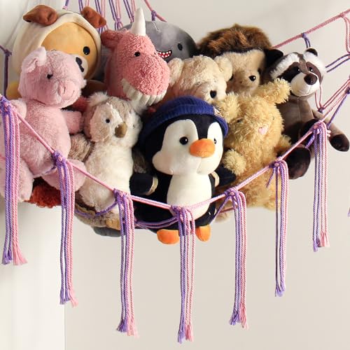 mirolam Large Stuffed Animal Hammock Corner Net for Toys Storage Hanging Stuff Animal Organizer Holder Pink Purle Girls Room Bedroom Boho Nursery Decor - color: Pink Purple, size: Standard(41.5"L x 55.2"W x 41.5"H)