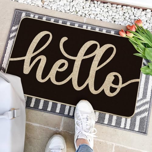 Artoid Mode Balck Hello Halloween Doormat, Home Decor Low-Profile Switch Rug Door Mat Floor Mat for Indoor Outdoor 17x29 Inch - color: Black, size: 17" x 29"