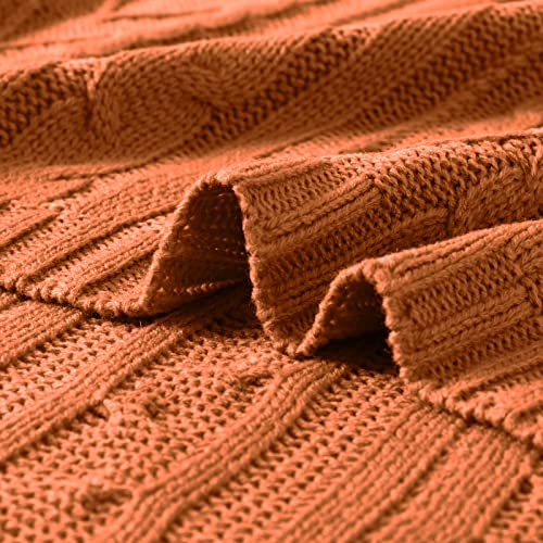 Aormenzy Rust Orange Cable Knit Throw Blankets for Couch Bed Sofa, Acrylic Knitted Blanket, Soft Cozy Throw Blanket, 50" x 60" - color: Rust Orange, size: 50" x 60", Throw