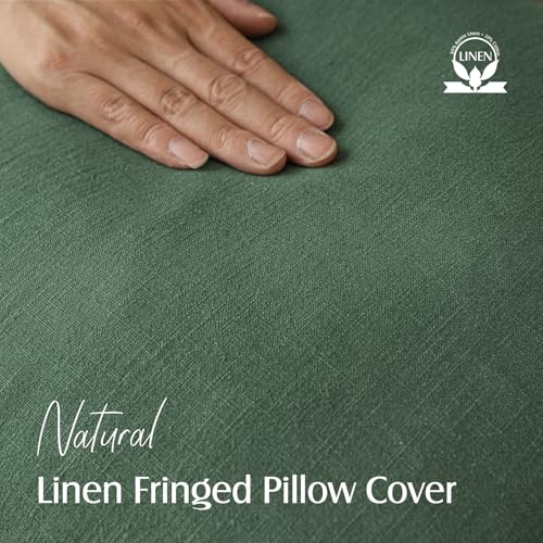 Foindtower Decorative Linen Fringe Throw Pillow Covers Cozy Boho Farmhouse Cushion Cover with Tassels Soft Accent Pillowcase for Chair Sofa Bed Living Room Home Decor, 16×16 Inch,1PC,Pine Green - color: Abundant Green, size: 16" x 16" (Pack of 1)