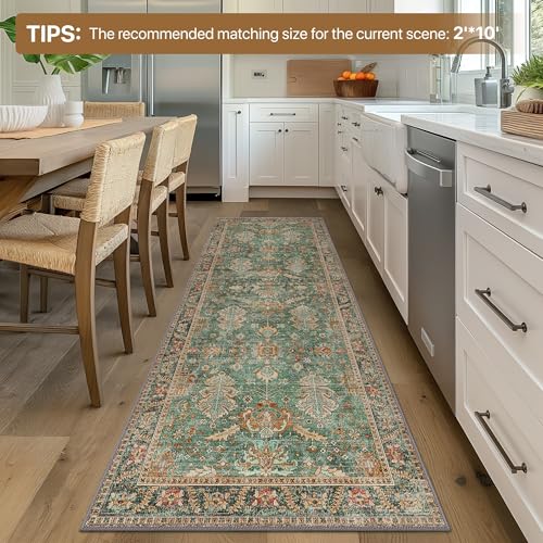 Bavni Runner Rug, Machine Washable Rugs for Bedroom 2x7, Non Slip Boho Rugs with Rubber Backing, Ultra-Thin Folable Rug Runner for Hallways Bathroom, Sage/Gold - color: Sage/Gold, size: 2' x 7' (Rectangular)