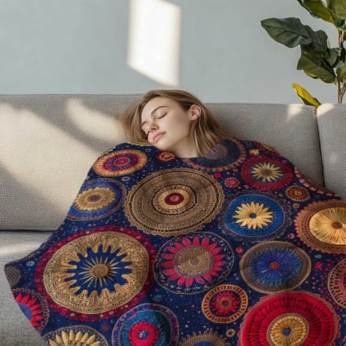 Bohemian Mexican Blanket for Women Men, Boho Mandala Circular Soft Lightweight All Season Throw for Home Decor, Couch, Bed, Camping, Travel and Gifts, 40x50 Inches - color: Bohemian Mandala