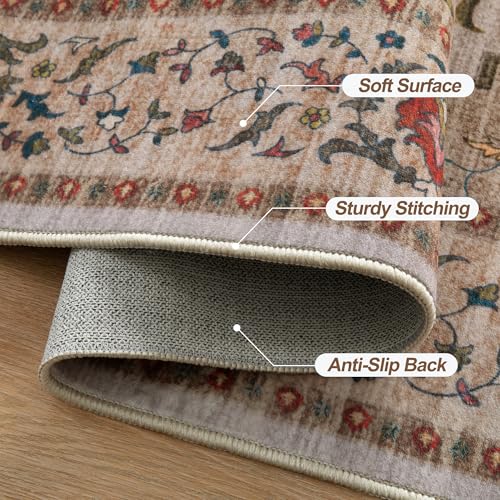 Tangsoo Vintage Small Rug 2x3 Washable Rugs for Entryway Non-Slip Oriental Low Pile Rug for Front Door, Kitchen, Indoor, Accent Throw Small Area Rug, Door Mat for Entrance, Soft Boho Beige/Red - color: Beige/Red, size: 2' X 3' (Rectangular)