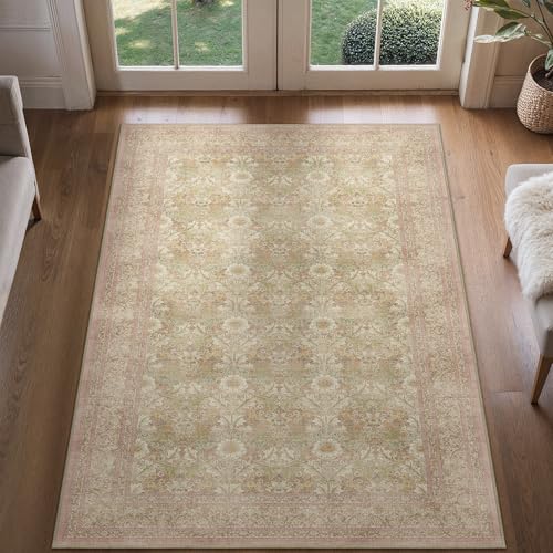Bavni 3x5 Vintage Floral Rug, Washable Non Slip Area Rug for Entryway, Bedroom, Kitchen or Living Room, Low Pile Carpet, Brown Pink - color: Brown Pink, size: 3' x 5' (Rectangular)
