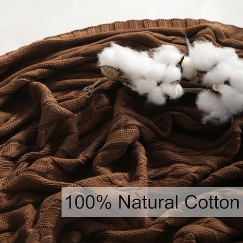 NTBAY 100% Pure Cotton Cable Knit Throw Blanket, Super Soft Warm 51x67 Knitted Throw Blanket for Couch, Sofa, Chair, Bed - Extra Cozy, Machine Washable, Comfortable Home Decor, Brown - color: Brown, size: Throw(51"x67")