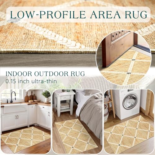 Front Door Mat Indoor - 2x3 Non-Slip Front Door Rug Washable Doormat Indoor Outdoor Entrance Woven-Look Beige Farmhouse Geometric Small Throw Rugs for Entryway Bedroom Kitchen Laundry Room - color: Lattice - Natural Wheat / Ivory, size: 2' x 3' (Rectangul