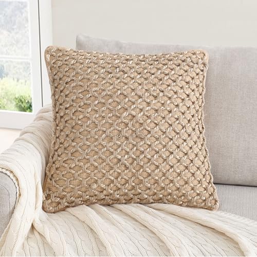 Boho Living 18x18 Beige Throw Pillow Covers with Pillow Insert Included, Pack of 1 - color: Beige, size: (1) 18" x 18" Pillow Cover With Insert