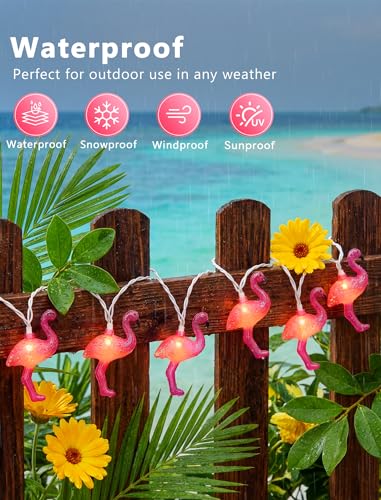 Flamingo String Lights, 12FT 20 LED Summer String Lights with UL Certified Plug, Waterproof Tropical Party Decorations for Patio, Warm White Hawaiian String Light for Garden Backyard Bedroom Decor - color: 20 LED Flamingo Lights
