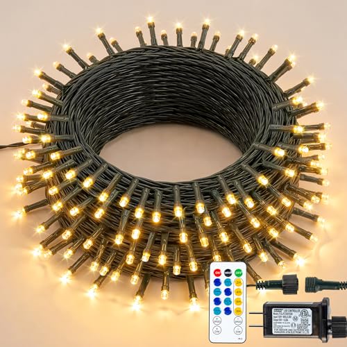 Hopolon String Lights Indoor Outdoor, 33 FT 100 LED Christmas Lights with Remote, Connectable Green Wire Twinkle Fairy Lights Plug in Waterproof for Wedding Party Patio Spring Decor (Warm White) - color: Warm White, size: 100 LED with Remote